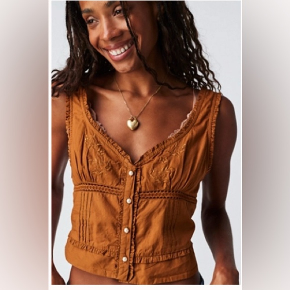 Free People Kerry Crop Embroidered Lace Tank, New With Tags, Large